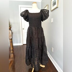 PRETTY GARDEN Smocked Maxi Dress with Puffed Sleeves - Size L